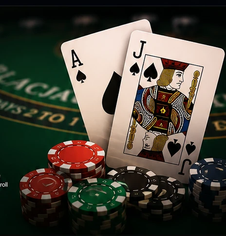 Blackjack cards and chips created for the Online Blackjack homepage